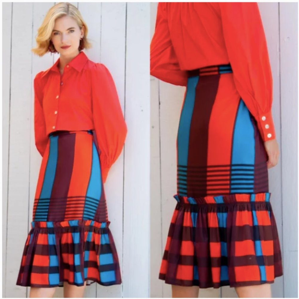 Anthropologie Eva Franco Flounced Midi Skirt plaid midi skirt NWT 6